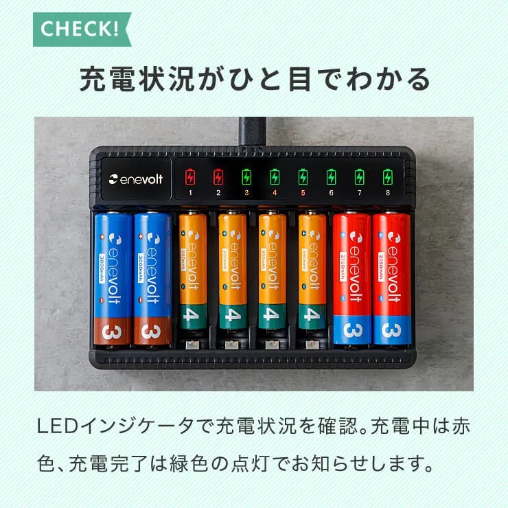充電状況がひと目でわかる