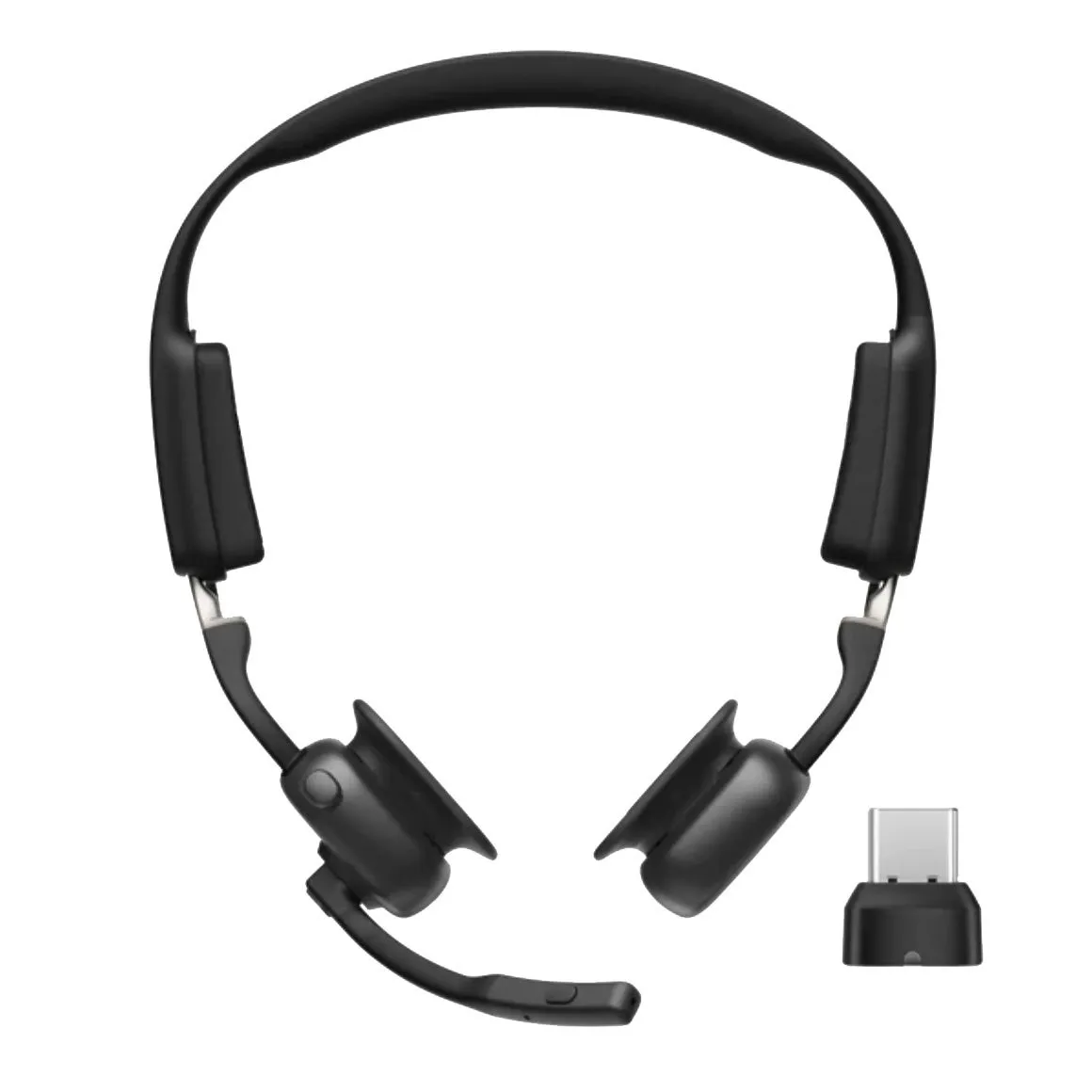 黒いヘッドセットとUSB-Cレシーバーの画像です。