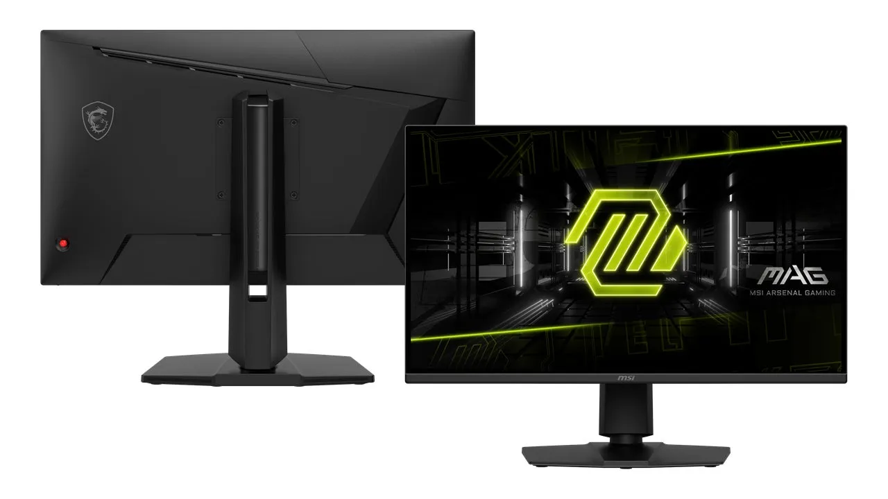 MSIのゲーミングモニターの画像。モニターの前面と背面が写っている。